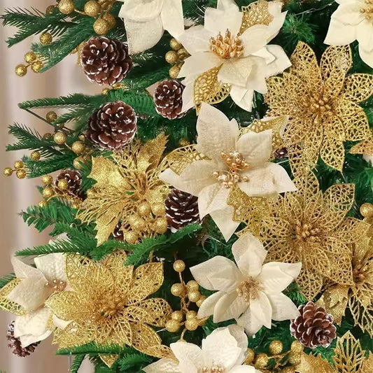8/16Pcs Christmas Decoration Glitter Artifical Flowers Christmas Tree Decorations for Home Decor Xmas Ornaments New Year Decor