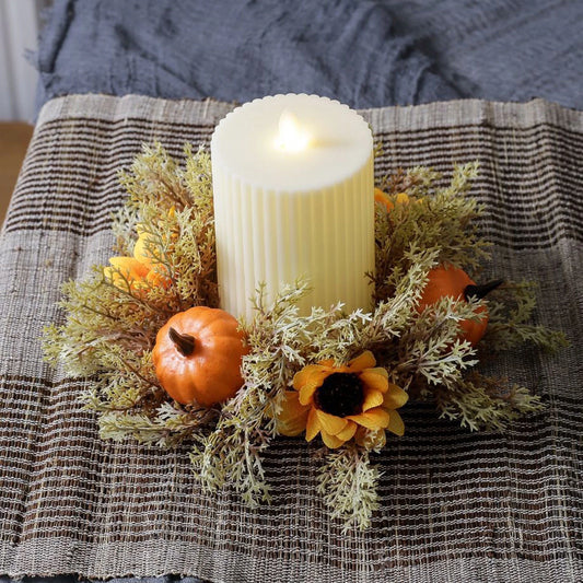 Xuniizn Fall Candle Rings, Mini Artificial Pumpkins Maple Leaves Thanksgiving Day Candle Rings Fall Wreath for Fall Candle, Cup, Vase, Party Tabletop Fall Decor, Fall Decorations for Home